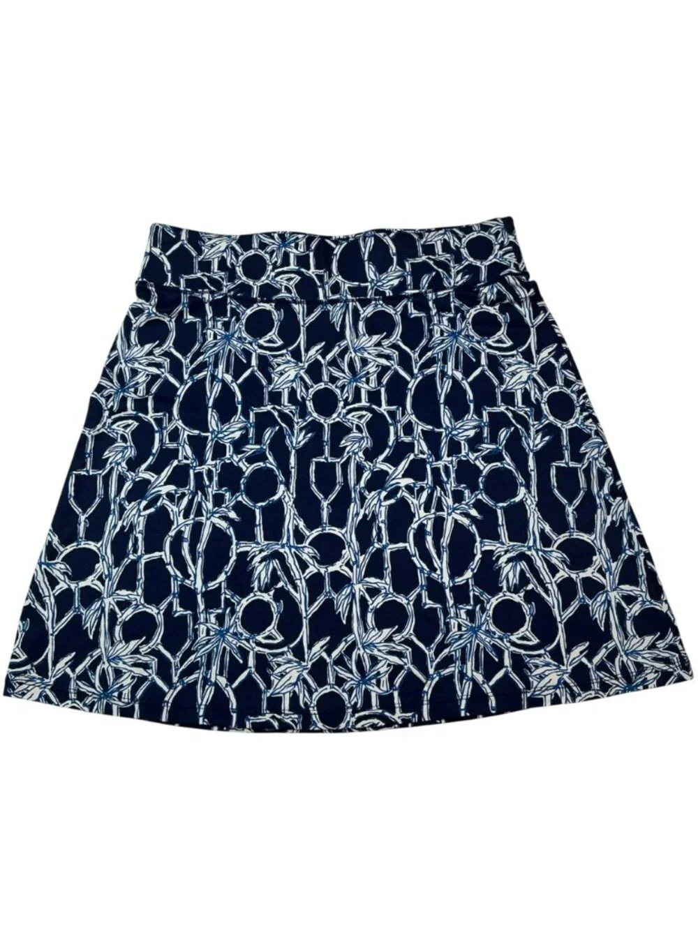 Lilly Pulitzer Bamboo Print A-Line Skirt Blue & White Rayon Spandex Womens Mediu
